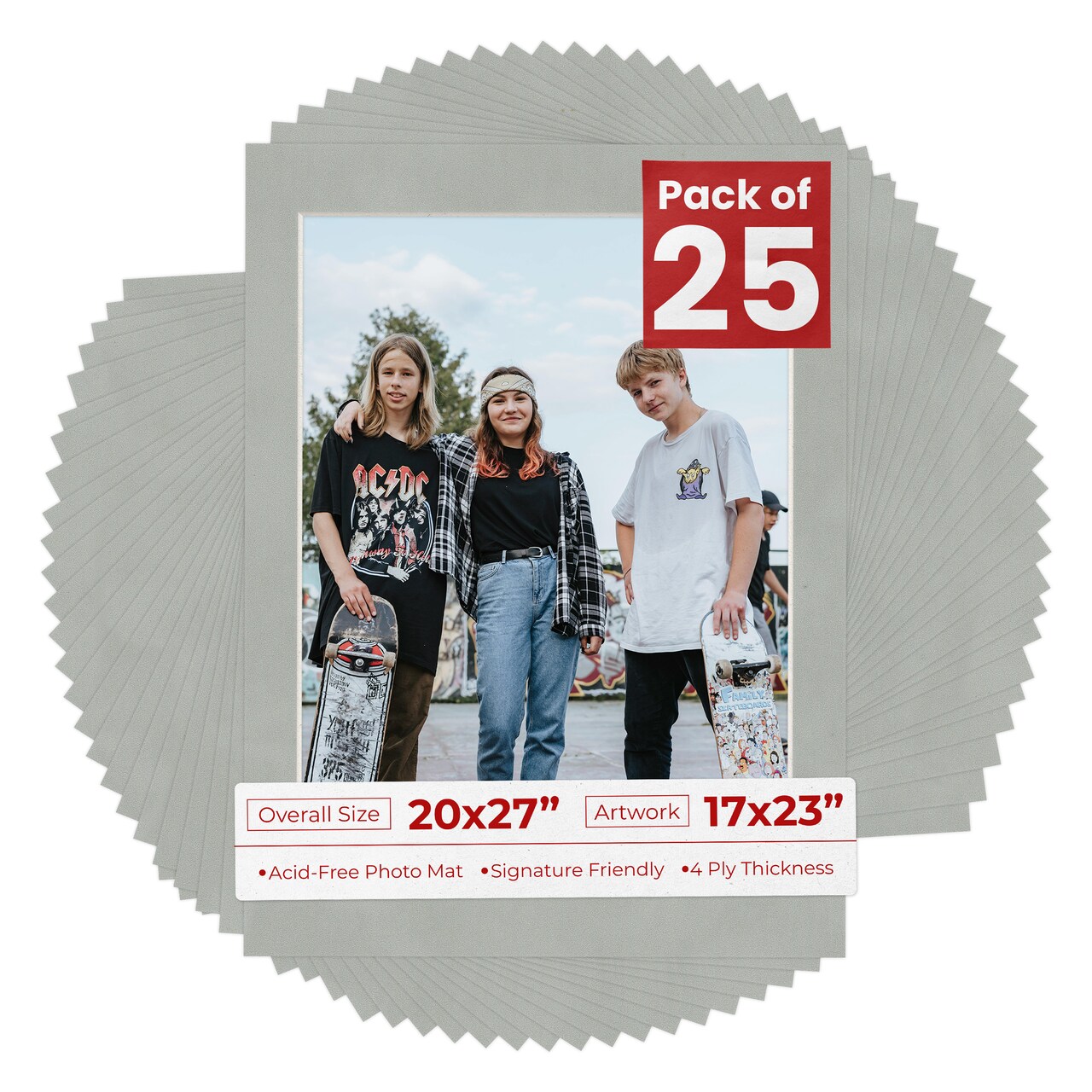 Light Grey Suede Mat Board for 20x27 Frames - Fits 17x23 Photos
